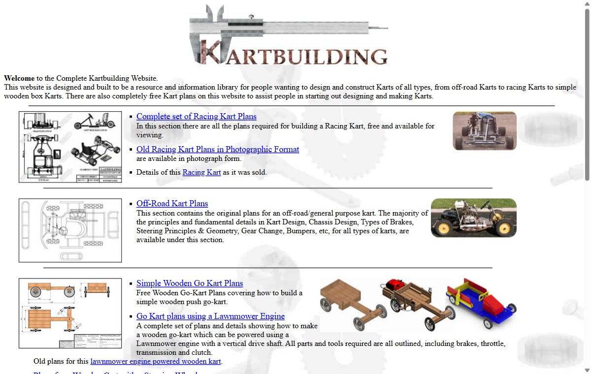 The kartbuilding.net free go kart plans page