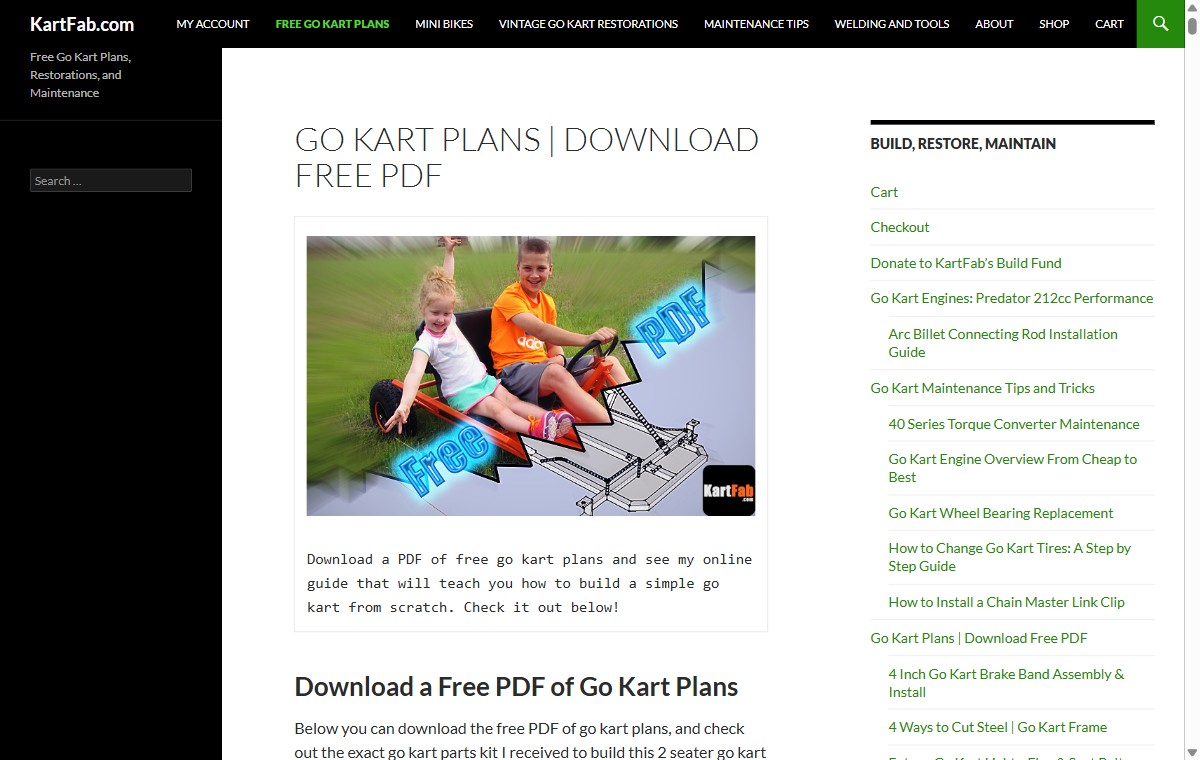 The KartFab.com free go kart plans page