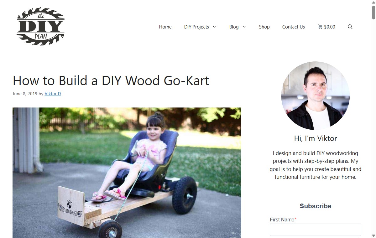 The TheDIYPlan wooden go kart page