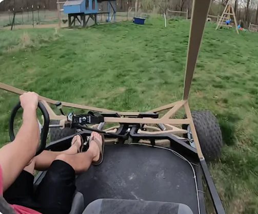 Driver point of view from the seat of a finished kart