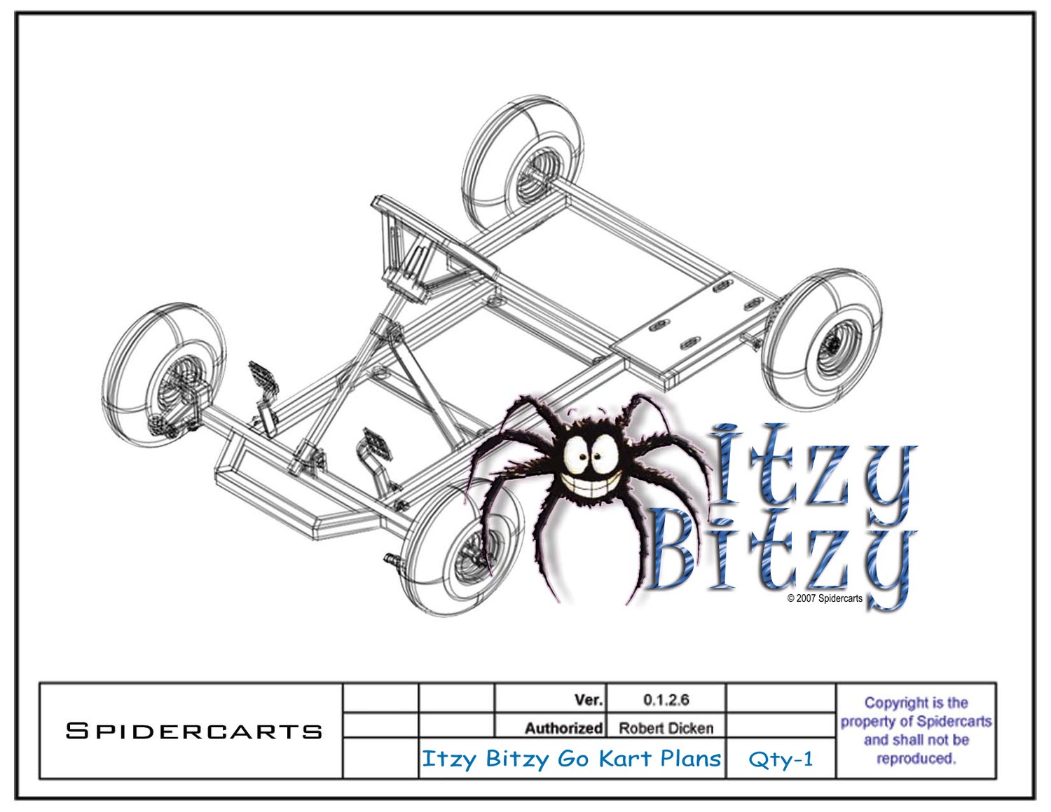 3D CAD assembly view of the complete Itzy Bitzy chassis, steering and running gear