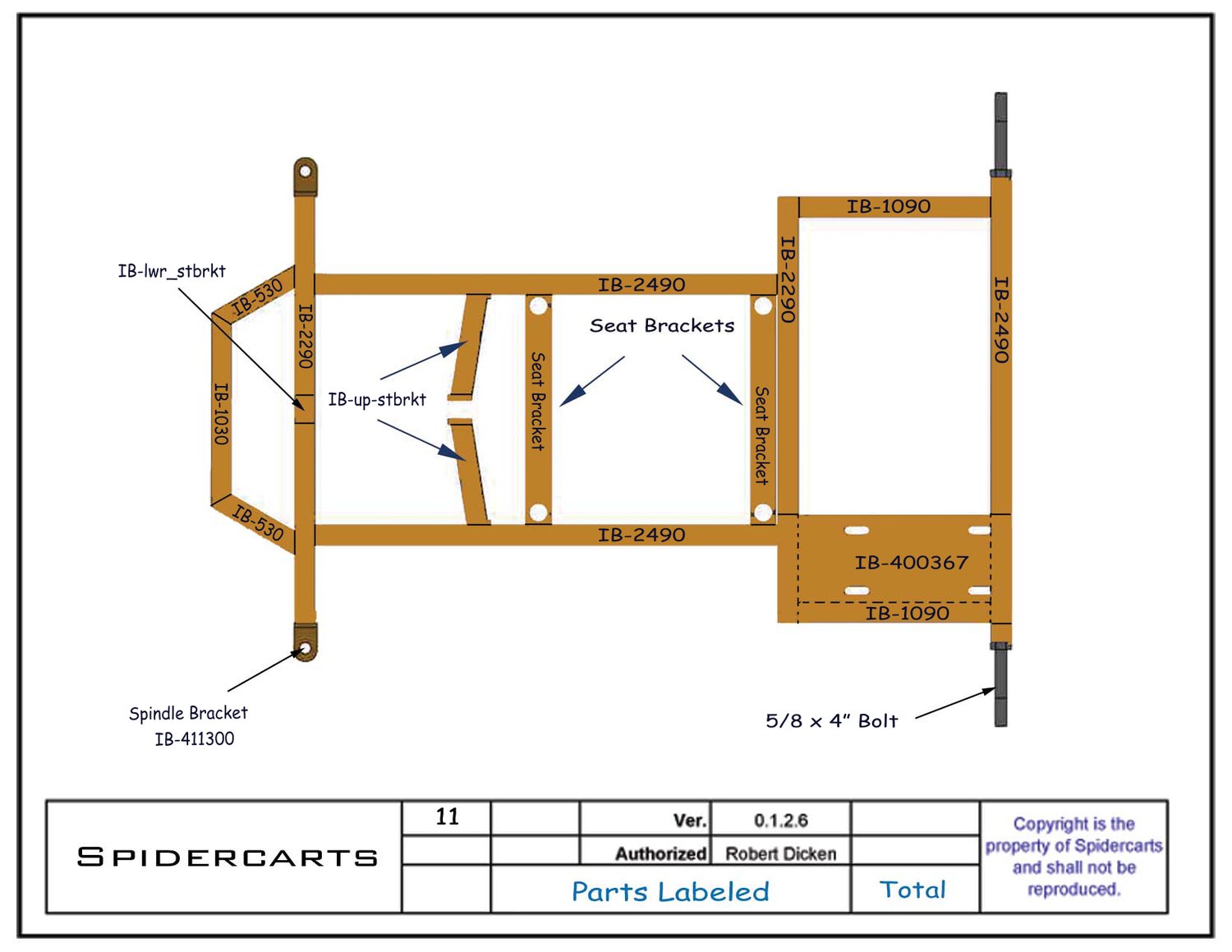 Complete frame layout with every tube and bracket called out by part number