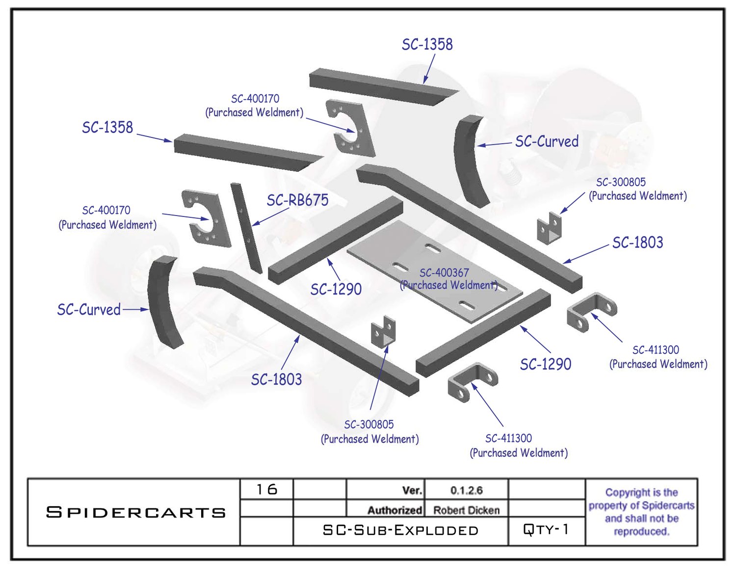 Exploded view of the rear sub-frame showing how every tube and bracket fits together