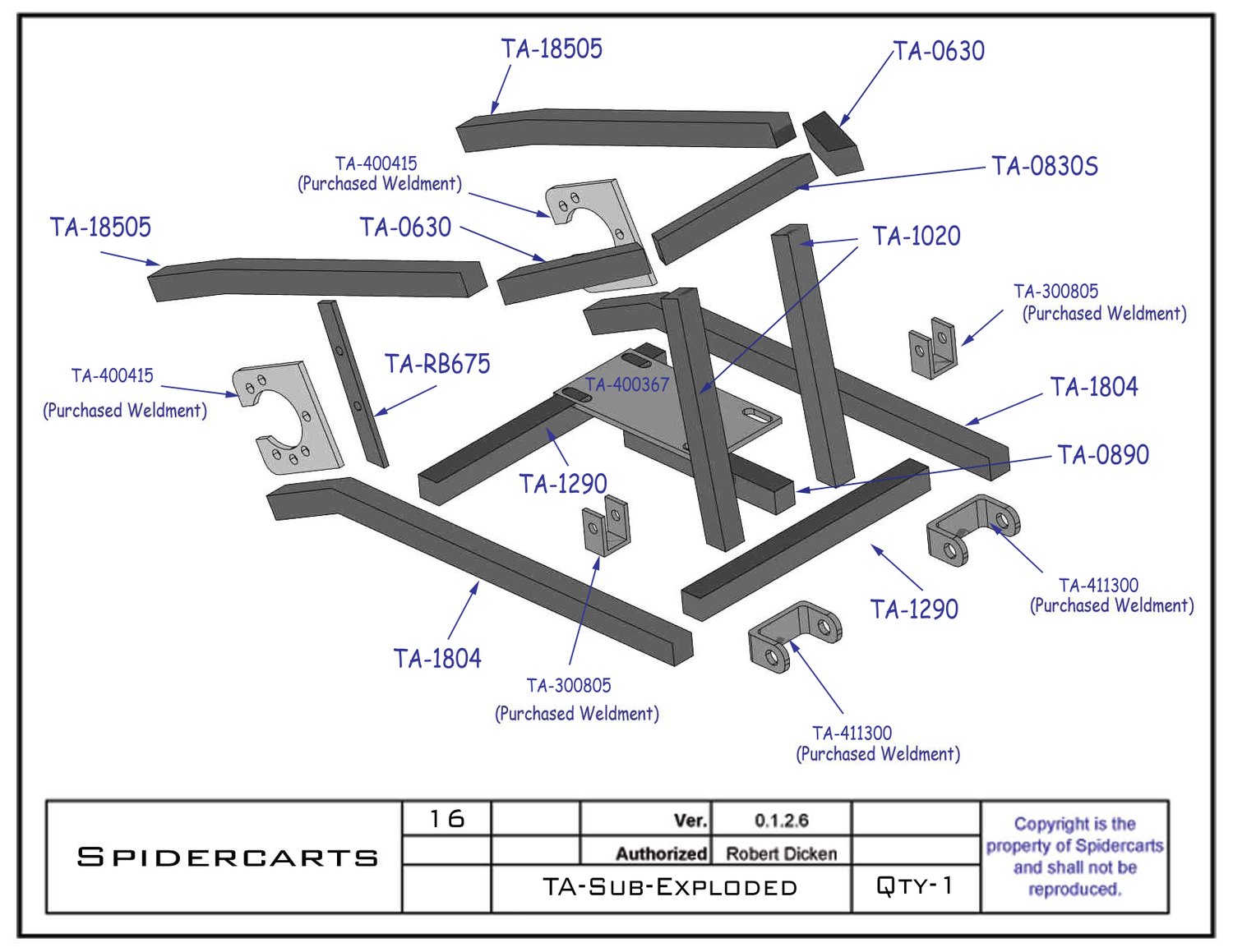 Exploded view of the rear sub-frame showing how every tube and bracket fits together